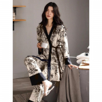 Uued pidžaamakomplektid naiste puuvillane pikkade varrukatega kimono &ouml;&ouml;s&auml;rgi kolmeosaline komplekt M