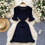 Elegantne O-kaelusega l&uuml;hikeste varrukatega &scaron;ikk volangiga Vintage kootud &otilde;huke pikk kleit Prantsuse High Street naiste s&uuml;gistalvised elastsed r&otilde;ivad One Size must