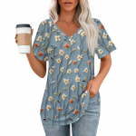 Naiste T-s&auml;rgid V-kaelusega l&uuml;hikeste varrukatega vabaaja topid. L sinine