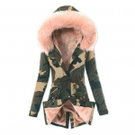 Naiste Talvine Sulejope Kunstkarusnahast Fliisvoodriga Lukuga Pressn&ouml;&ouml;pkinnitusega Tuulekindel Keskmise Pikkusega Jakk Kamuflaažmustriga Slim Fit Pealisr&otilde;ivad S roosa