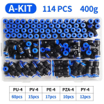 114 tk Karbis PU-4/PE-4/PZA-4/PY-4/PV-4/PG-4 Pneumaatiliste Liitmike Komplekt 4 mm V&auml;lisl&auml;bim&otilde;&otilde;duga Voolikutoru Toru &Otilde;hk 1 BOX