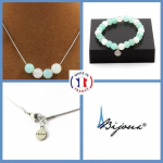 Pierres et Min&eacute;raux. Parure Bracelet Collier 4 Perles Ang&eacute;lite + Pierre de lune 8 mm. Taille personnalisable.