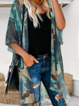 Naiste boho &scaron;ifoonist kimono kardigan, avatud esiosaga, rannakate, vabaaja puhkuse stiil, p&auml;ikesekaitse pealisr&otilde;ivas One-size tume ts&uuml;aan v&auml;rv
