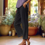 Puuvillane ja linane naiste vaba mood, &uuml;hev&auml;rvilised sirged vabaaja p&uuml;ksid naiste riided S