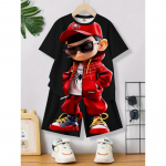 2-osaline Vintage Printed Meeste l&uuml;hikeste varrukatega l&uuml;hikeste p&uuml;kste komplekt Suvine vabaaja igap&auml;evane meeste T-s&auml;rk Outdoor Sport Meeste rannap&uuml;ksid S