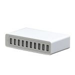 60W USB-laadimisjaam 10 pordiga Lauaarvuti USB kiirlaadija Nutikas USB-laadija mitme seadme jaoks Nutitelefon Tahvelarvuti S&uuml;learvuti 60W valge
