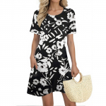 Naiste suvekleidid Naiste suvised lillemustriga kleidid L&uuml;hikeste varrukatega &Uuml;mar seotav Taskuga Vabaaja kleidid XL taevasinine v&auml;rv