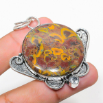 Bamboo Jasper, White Topaz 925 Sterling Silver Jewelry Pendant 2.36 y8p87