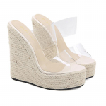 Suvine PVC l&auml;bipaistev Peep Toe Roo &otilde;lgedest punutud platvorm Kiilud Sussid Sandaalid Naiste Mood k&otilde;rged kontsad Naiste kingad 36 aprikoosi