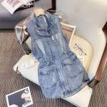 Suurusele Naiste Vest Varrukateta V&ouml;&ouml;ga Mood Kitsendav Pikk Retro Denim Jakk Vabaaja Disain L sinine