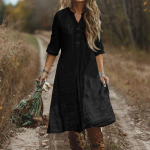 Naiste moodne puuvillane ja linane n&ouml;&ouml;biga &uuml;hev&auml;rviline l&uuml;hikeste varrukatega vaba taskutega kleit XXL helesinine v&auml;rv