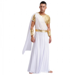 Meeste Vana-Kreeka toga kost&uuml;&uuml;m - Metallik lappidest r&uuml;&uuml; l&uuml;hikeste varrukate ja kinnastega Halloweeniks/Rooma cosplay jaoks valge