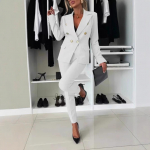 Kevad-Suvi Naiste Kontori&uuml;likonna Komplekt, Kitsa L&otilde;ikega Bleiser P&uuml;kstega &Auml;rikasutuseks, Professionaalne Kaheosaline T&ouml;&ouml;riietus T&ouml;&ouml;le K&auml;imiseks S valge