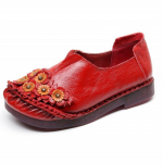 Moodsad ortopeedilised ehtsast nahast kingad Naiste ballet kingad Lillelised mokassiinid Daamide vintage luksuslikudloafersid Veekindlad laia liistuga &scaron;ikid kingad CN 35 punane