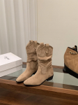J&auml;meda Kontsaga Khaki Suede Karvane Keskmise Pikkusega Cowboy Saapad Naiste Saapad 2025 S&uuml;gis ja Talv Teravaotsalised V-kujulise Suuga Kitsad L&uuml;hikesed Saapad 35 khaki