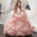 Uus saabumine Flower Girl Communion Dress pitskleidid armsad t&uuml;drukud elegantne roosa pulmapeo balli kleit 130 roosa