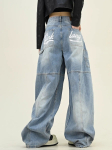 KOSY Y2K Retro Pesitud Kirjadega Kotid L&uuml;hikesed P&uuml;ksid Naistele Ameerika T&auml;navastiil Gooti Harajuku Laiad P&uuml;ksid Paarile Vabaaja Denim P&uuml;ksid M sinine