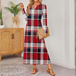 women's plaid print long-sleeved comfortable loose dress elegant dress XL arbuusipunane v&auml;rv