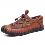 Meeste mikrokiust nahast k&auml;sitsi &otilde;mmeldud hingavast v&otilde;rgust pehmed vabaaja sandaalid 48 pruun