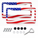 2x For Chevrolet Accessories n US Flag Car SUV License Plate Frame Cover punane