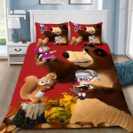 Masha ja Karu 3D-prinditud tekikott padjap&uuml;&uuml;r Voodipesukomplekt &Uuml;heinimese T&auml;iskasvanu Queen King Magamistoa Dekooriks AU Double 180x210cm