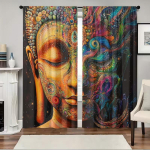 2 tk Buddha kuju Paabulinnu prindiga kardinad sobivad magamistoa elutoa k&ouml;&ouml;gi kaunistamiseks kodukaunistuseks aknakujunduseks 100*130 Grommet Top 1pcs