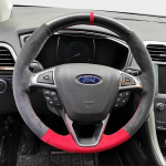For Ford Mondeo Fusion 2013- EDGE 2015- Hand-stitched non-slip Black Leather suede car Steering Wheel Cover 4
