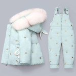 -30&deg; Lastele Baby Thicken soojad kaheosalised &uuml;likonnad, tr&uuml;kitud vabaaja kapuutsiga mantel ja kombinesooni pehmed komplektid 90 sinine