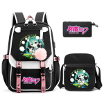 3 tk/komplekt Anime Multikas Hatsune Miku Tr&uuml;kitud Seljakott &Otilde;lakotiga Teismelisele &Otilde;pilasele T&uuml;drukule Poisile Suure Mahutavusega Veekindel Koolikott Mochila black