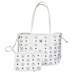 MCM uus monogrammiga tr&uuml;kitud kahepoolne nahast kott naistele Valge MWPDSLR02WT001 Basic Set (Bag+Dust Bag)