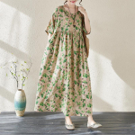 Suur Suurus Suvine Retro Lilleprindiga L&uuml;hikeste Varrukatega Kleit Suur Suurus Naiste Vabaaja Lahtine Maxi Puhkuse Lillelised Kleit One Size