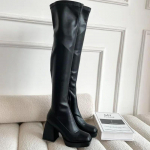 Talvesaapad &uuml;le p&otilde;lve K&otilde;rge s&auml;&auml;rega Saapad Mood K&uuml;lgmised Lukud Ruudukujuline K&otilde;rge Konts Pikk Saapad Daamide Elegantsed Moodsad Saapad 35 must