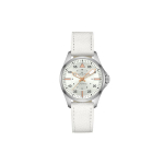 Hamilton Khaki Aviation Seeria Automaatne Mehaaniline Liikumine Veekindel Kell 36mm Valge Tihvliga Roostevabast Terasest Korpus Nahkrihm H76215850 Regular Watch Box