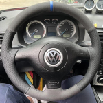 K&auml;sitsi &otilde;mmeldud ehtsast nahast auto roolikatte kate 100% sobivus Volkswagen VW Golf 4 Passat B5 1996-2003 Seat Leon 1999-2004 gray