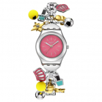 SWATCH kvartsliikumine 30 meetrit veekindel ripatsk&auml;ev&otilde;ru naiste kell &Scaron;veitsi kell 25 mm roosa sihver roostevabast terasest korpus YSZ101G roosa