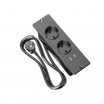 Sissefreesitav pikendusjuhtmeplokk 2 pistikupesa, USB A, USB C pordiga, sisseehitatud m&ouml;&ouml;bli laadimisjaam lauale, &ouml;&ouml;kapile, kapi jaoks must