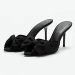 Elegantne kikilipsuga musta kontsaga naiste sussid Uudsed avatud nina volditud klips-sandaalid Luksuslik banketikingad Zapatos Mujer 35 must