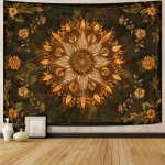 Boheemlaslik paabulinnusule mandala seinavaip, v&auml;rviline lilleprindiga ja t&auml;htkujude taustaga suur seinale riputatav ese magamistuppa 150x100CM