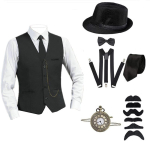 L Suurusmeeste R&otilde;ivad Retro Vest Pidudeks ja Tantsudeks Keskaegne 1920. aastate H&auml;rrasmehe &Uuml;likond Halloween Gatsby Balli Kost&uuml;&uuml;m 3 XL must