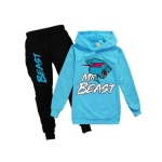 (11-12 aastat, Hele sinine) Mr Beast Lightning Cat Laste Poiste T&uuml;drukute Treening&uuml;likond Pusa Kapuutsiga Jooksup&uuml;ksid Komplekt 2tk/komplekt 7-8 Years tumesinine v&auml;rv