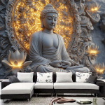 1 tk Hiiglaslik Vaimne Buddha Kuju ja Lootose Seinavaip - Pol&uuml;ester Virsik Helebeež Kangas Elutuppa, Magamistuppa 150X180CM