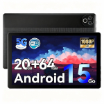 Android 15 Tahvelarvuti, 10,1 tolline IPS, 20 GB + 64 GB, WiFi 6, Bluetooth 5.4, Kahe kaameraga tablet must