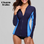 Charmleaksi naiste pikkade varrukatega t&otilde;mblukuga Rashguardi ujumistrikoo surfamine, Rash Guard t&otilde;mblukk UPF50+ ujumisriided XXL tumesinine v&auml;rv