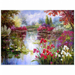 DIY Teemantmaal J&auml;rve vesi Teemanttikandid Lilled Teemantmosaiigist maastik kividest pilt 20X30CM