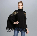 Nahkhiirte varrukatega Turtleneck Kootud kampsun Pont&scaron;o Naiste mood tikandid Tutt Keskmise pikkusega kampsun Pont&scaron;o Pullover Naiste kevad One Size must