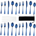 20tk/partii Rainbow h&otilde;ben&otilde;ude komplekt h&otilde;bedane roostevabast terasest s&ouml;&ouml;giriistade komplekt, must sinine serveerimisnuga magustoidukahvel &otilde;lgedega sinine