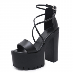 Platvormkingad suveks &auml;&auml;rmuslikud k&otilde;rged kontsad sandaalid lahtise varbaga mood pannal plokk-kontsad punkmust 35 must