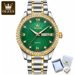 OLEVS 5565 Teemantkuldkellakalender 3 koos kinkekarbiga Teemantkuldkellakalender, 3 n&otilde;elaga helendav veekindel kvartskell meeste k&auml;ekell