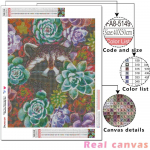 HUACAN 5D teemantmaaling mahlakad taimed t&auml;isruudukujulised &uuml;mmargused DIY teemanttikandid armas pesukaru anima k&auml;sitsi valmistatud gif Full Square 20*30 cm