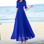 V-kaelusega elegantne mood l&uuml;hikeste varrukatega &uuml;hev&auml;rvilised saledad p&otilde;lvedeni A-LINE kleidid Empire'i mugavad &scaron;ifoonist naisteriided 5XL